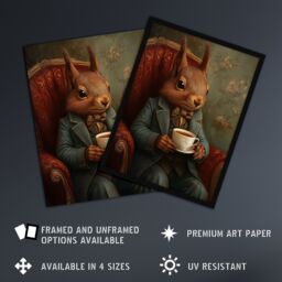 "Artery8 Red Squirrel Tea on Armchair Victorian Portrait Framed Art Print in Brown - Size: W12"" x H16""" - thumbnail 2