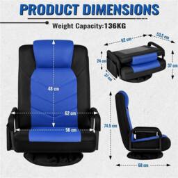 KORVIXA Black/Blue Reclining Swivel Floor Gaming Chair - Size: 100 cm x 100 cm - thumbnail 2