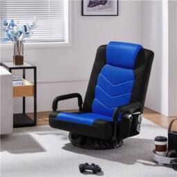 KORVIXA Black/Blue Reclining Swivel Floor Gaming Chair - Size: 100 cm x 100 cm - thumbnail 3