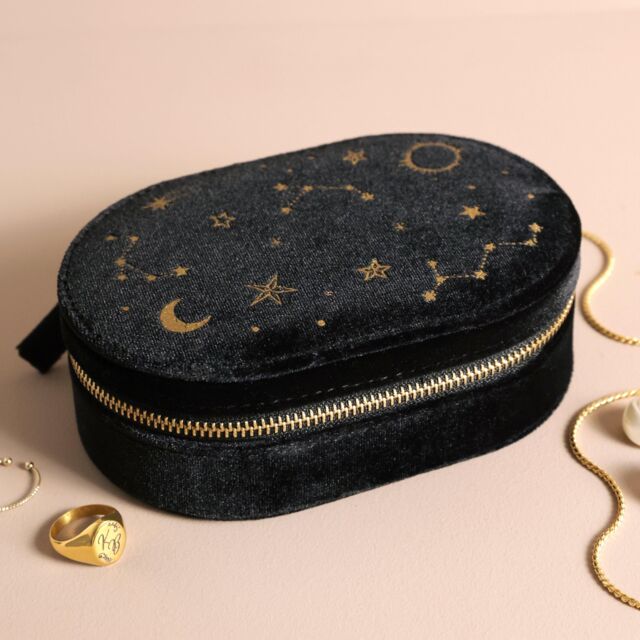 Lisa Angel Women's Black Starry Night Velvet Oval Jewellery Case - image 1