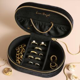 Lisa Angel Women's Black Starry Night Velvet Oval Jewellery Case - thumbnail 2