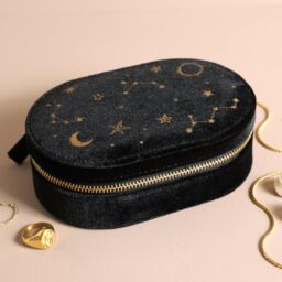 Lisa Angel Women's Black Starry Night Velvet Oval Jewellery Case