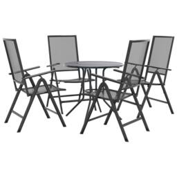Berkfield Home Reclining Garden Chair Set 5 pcs Anthracite Powder-coated Steel in Black - thumbnail 3