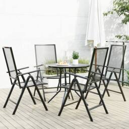 Berkfield Home Reclining Garden Chair Set 5 pcs Anthracite Powder-coated Steel in Black - thumbnail 2