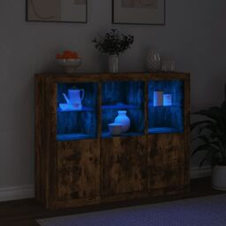 Berkfield Home Sideboards with LED Lights 3 pcs Smoked Oak Engineered Wood in Brown - thumbnail 3
