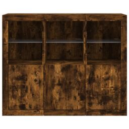 Berkfield Home Sideboards with LED Lights 3 pcs Smoked Oak Engineered Wood in Brown - thumbnail 6