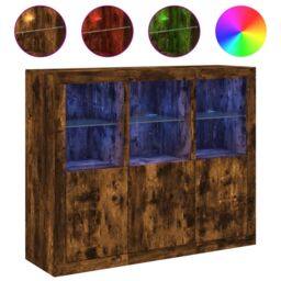 Berkfield Home Sideboards with LED Lights 3 pcs Smoked Oak Engineered Wood in Brown - thumbnail 2