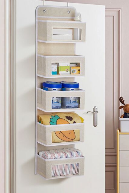 Living and Home 5 Pockets Over the Door Fabric Organizer Non Woven Hanging Storage in Beige - image 1
