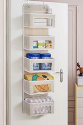 Living and Home 5 Pockets Over the Door Fabric Organizer Non Woven Hanging Storage in Beige