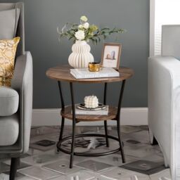 Rafaelo Mobilia Industrial Round Coffee Table With 2 Shelves in Brown - thumbnail 2