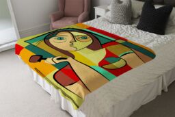 Benjamin Tate Design woman with chocolate in hand Designer Blanket in Natural - Size: 120 cm x 150 cm - thumbnail 4