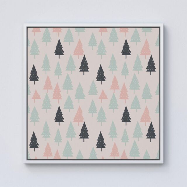 Warren Reed - Designer Christmas Tree Silhouette Pattern Framed Canvas in Off-White - Size: w10 inch x h10 inch - image 1