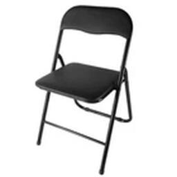 EONLION Folding Metal Chair Padded Seat Backrest Space Saving Stool Black