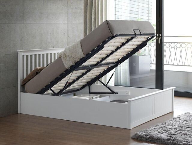 Bedmaster Malmo Wooden Ottoman Bed in White - Size: Small Double - image 1