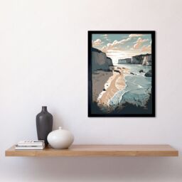 "Artery8 Wall Art Print Bay with Cliffs Pastel Colour Coastal Landscape Art Framed in Black - Size: W12"" x H16""" - thumbnail 2