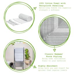 Nicola Spring 100% Cotton Bath Towel Turkish Style Hamman Blanket Bath Sheet - 160 x 90cm in Light Grey - thumbnail 2