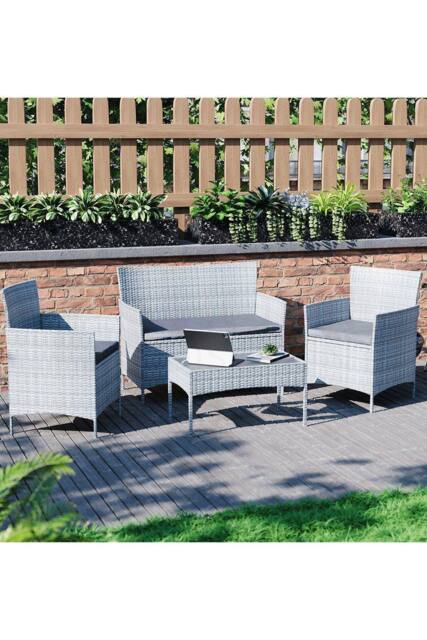 Home Discount Garden Vida Kendal 4 Piece Rattan Garden Furniture Set with Cover in Grey
