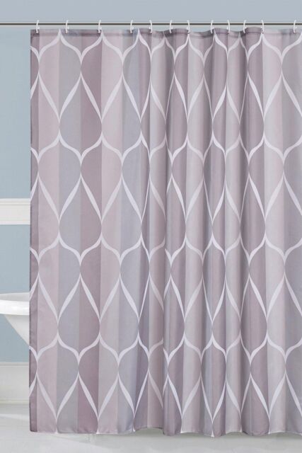 Neel Blue Lattice Grey Polyester Shower Curtain, Water-Resistant Bathroom Curtain With 12 Hooks - 180x200cm - Size: 180 cm width x 180 cm drop - image 1