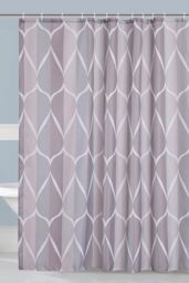 Neel Blue Lattice Grey Polyester Shower Curtain, Water-Resistant Bathroom Curtain With 12 Hooks - 180x200cm - Size: 180 cm width x 180 cm drop - thumbnail 1