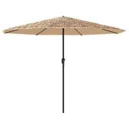 Berkfield Home Garden Parasol with LEDs & Steel Pole Brown 324x324x247 cm - Size: 324 x 324 x 247 cm - thumbnail 2