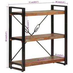 Berkfield Home Decorative 3-Tier Bookcase 77x30x80 cm Solid Wood Reclaimed & Iron - Size: 77 x 30 x 80 cm - thumbnail 6