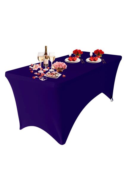 Neel Blue 6FT Rectangle Patio Tablecloth Elastic Spandex Table Cover in Purple - image 1