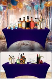 Neel Blue 6FT Rectangle Patio Tablecloth Elastic Spandex Table Cover in Purple - thumbnail 6