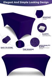 Neel Blue 6FT Rectangle Patio Tablecloth Elastic Spandex Table Cover in Purple - thumbnail 3