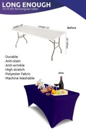 Neel Blue 6FT Rectangle Patio Tablecloth Elastic Spandex Table Cover in Purple - thumbnail 2