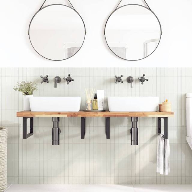 Berkfield Home Bathroom Vanity Top Untreated 140x50x4 cm Solid Wood Acacia in Brown - Size: 140 x 50 x 4 cm - image 1