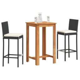 Berkfield Home 3 Piece Garden Bar Set Black Solid Wood Acacia & Poly Rattan - thumbnail 1