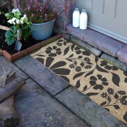 Artsy Mats Black Floral Pattern Coir Doormat (120 x 40cm) in Brown - Size: 40 cm x 120 cm - thumbnail 3