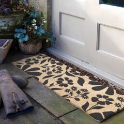 Artsy Mats Black Floral Pattern Coir Doormat (120 x 40cm) in Brown - Size: 40 cm x 120 cm - thumbnail 1