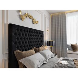 HOB Furniture Tara Upholstered Soft Velvet Tv Bed Frame, Luxury French Velvet, Black - Size: King - thumbnail 3