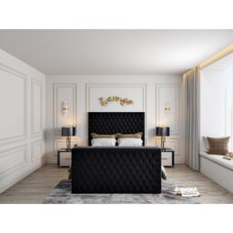 HOB Furniture Tara Upholstered Soft Velvet Tv Bed Frame, Luxury French Velvet, Black - Size: King - thumbnail 2