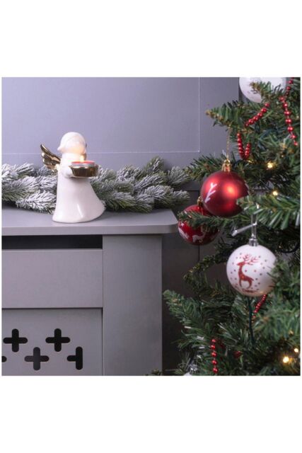 Netagon Festive Ceramic Winged Christmas Angel Tealight Holder in Gold in White - image 1
