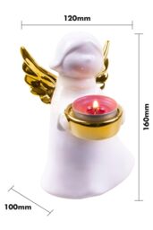 Netagon Festive Ceramic Winged Christmas Angel Tealight Holder in Gold in White - thumbnail 2