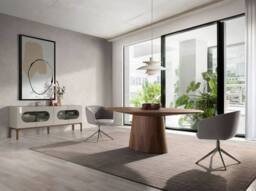 Angel Cerda Grey MDF Sideboard with Walnut Legs & LED Interior - thumbnail 5