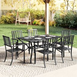OUTSUNNY 7 Pieces Patio Dining Set with Umbrella Hole for Garden in Black