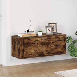 Berkfield Home Wall Shoe Cabinet Smoked Oak 100x35x38 cm Engineered Wood in Brown - Size: 100 x 35 x 38 cm - thumbnail 2