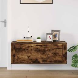 Berkfield Home Wall Shoe Cabinet Smoked Oak 100x35x38 cm Engineered Wood in Brown - Size: 100 x 35 x 38 cm - thumbnail 1