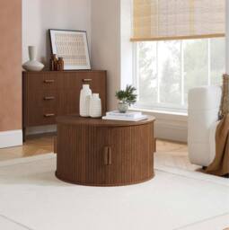 Birlea Axel Round Fluted Coffee Table with Storage Walnut in Brown - Size: 1 Pack - thumbnail 1