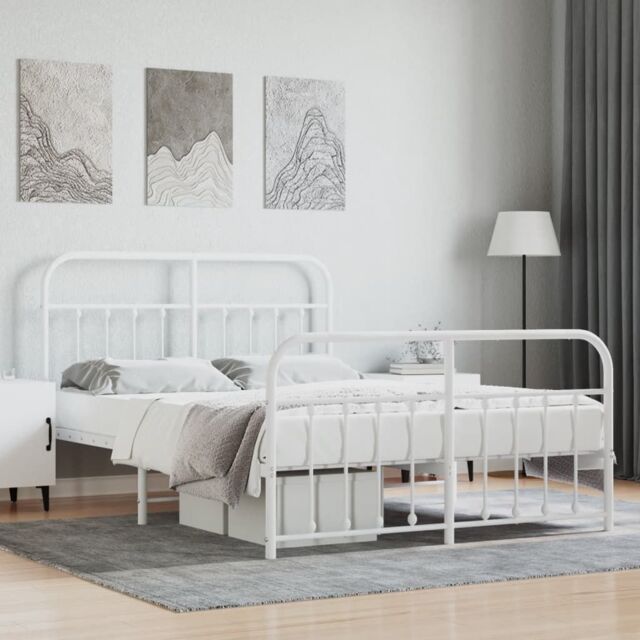 Berkfield Home Metal Bed Frame with Headboard & Footboard White 140x190 cm - image 1