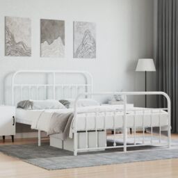 Berkfield Home Metal Bed Frame with Headboard & Footboard White 140x190 cm - thumbnail 1