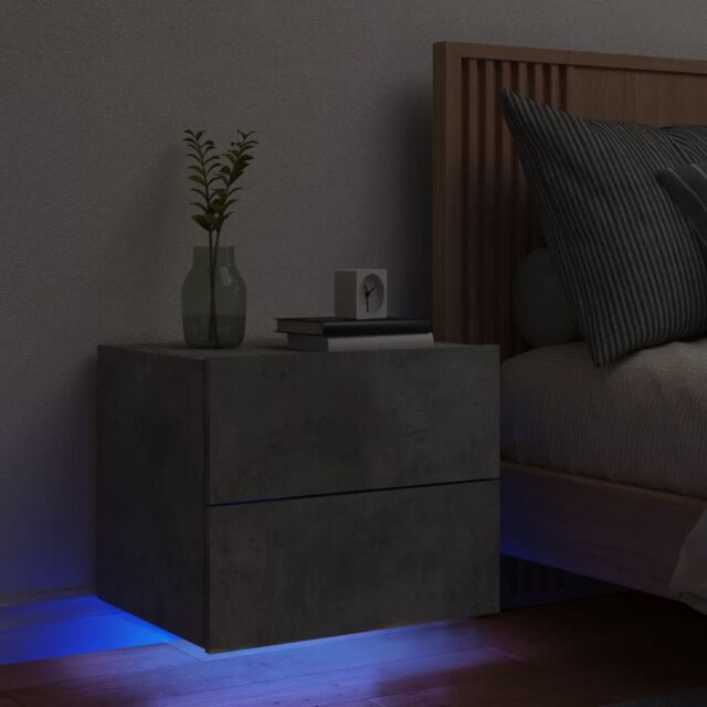 Berkfield Home Wall-mounted Bedside Cabinet with LED Lights Concrete Gery in Grey - image 1
