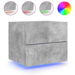 Berkfield Home Wall-mounted Bedside Cabinet with LED Lights Concrete Gery in Grey - thumbnail 2