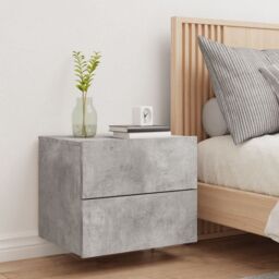Berkfield Home Wall-mounted Bedside Cabinet with LED Lights Concrete Gery in Grey - thumbnail 4