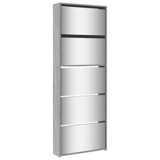 Berkfield Home Shoe Cabinet with Mirror 5-Layer Grey Sonoma 63x17x169.5 cm - image 1