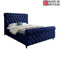 Casani Steeton Sleigh Upholstered Blue Soft Velvet Designer Bed Frame - Size: Small Double - thumbnail 4