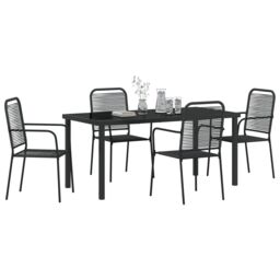 Berkfield Home 5 Piece Garden Dining Set Black Cotton Rope & Steel - thumbnail 3